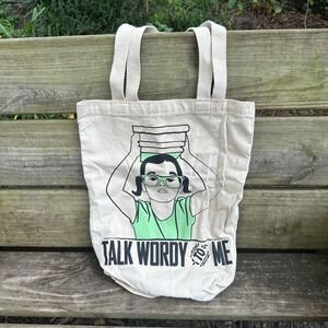 LoveLit Talk Wordy To Me Gusseted Canvas Tote‎ Cream Bag Made in USA Book Lover
